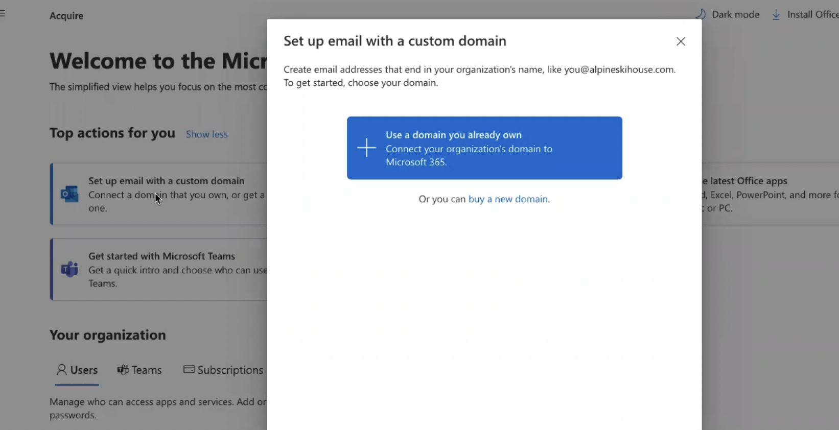 Set up email through Microsoft 365 (New domain)